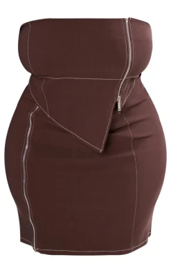 Plus Asymmetric Seam Detail Zip Up Corset Bodycon Dress-PrettyLittleThing Hot