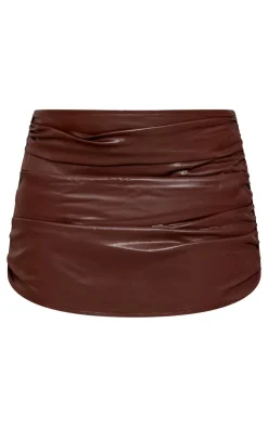 Clearance PrettyLittleThing Plus Faux Leather Ruched Mini Skirt Chocolate Brown