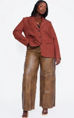 Plus Chocolate Brown Oversized Tailored Blazer