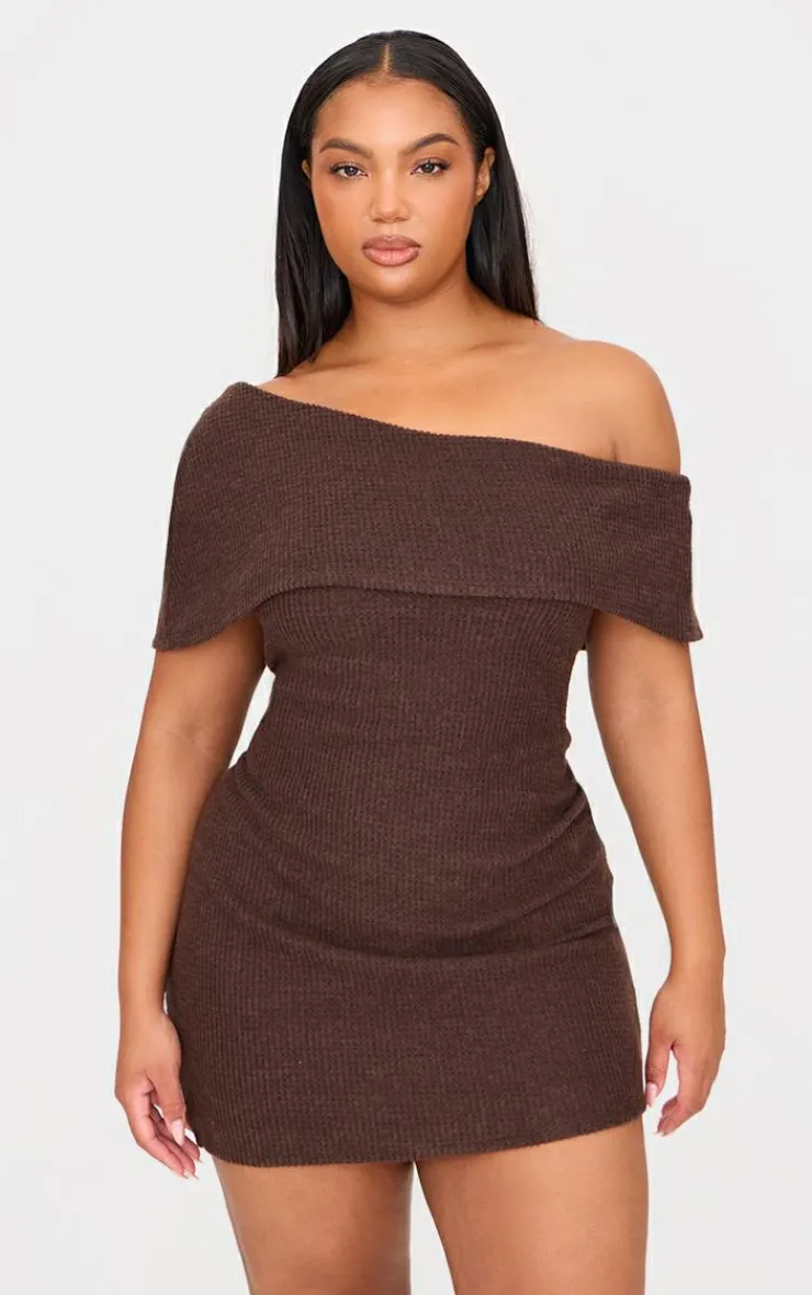 Plus Brushed Rib Asymmetric Bodycon Dress-PrettyLittleThing Best