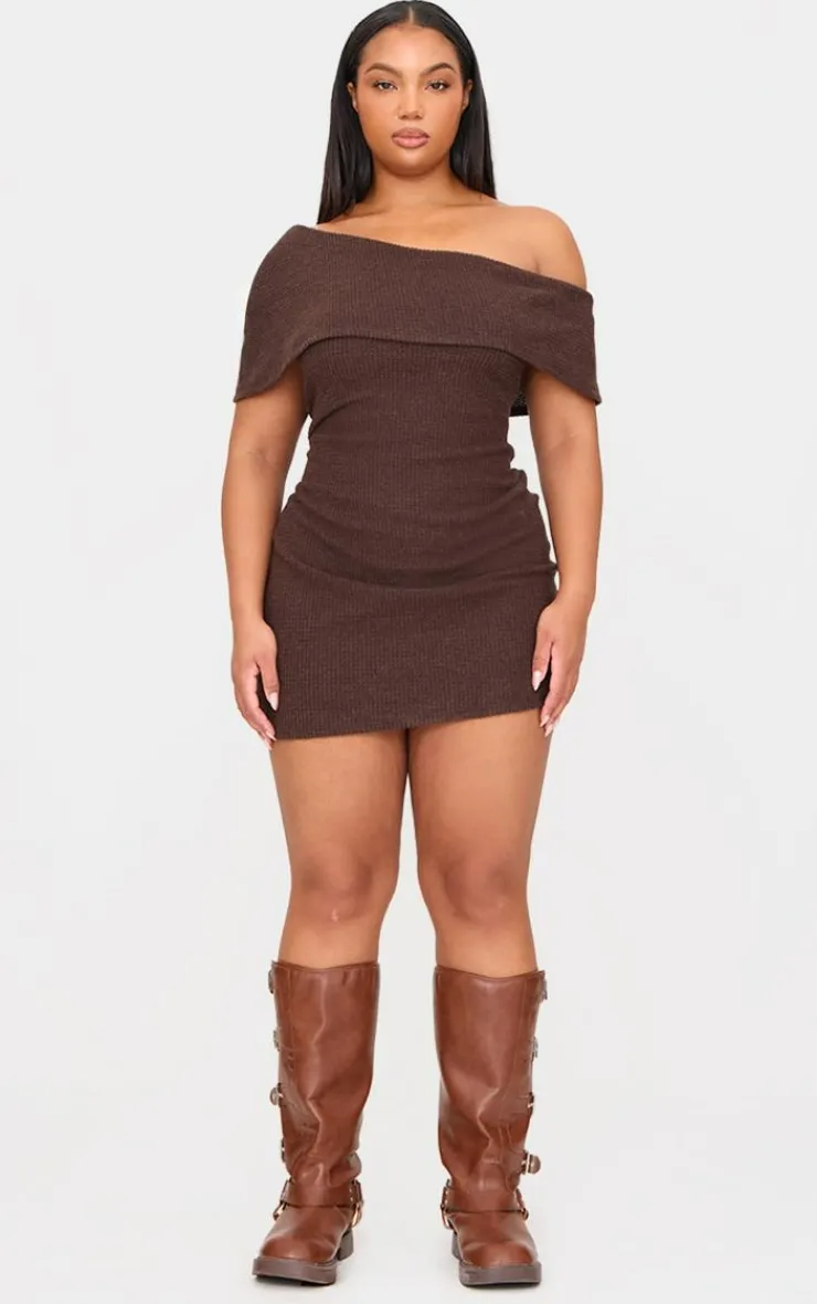 Plus Brushed Rib Asymmetric Bodycon Dress-PrettyLittleThing Best