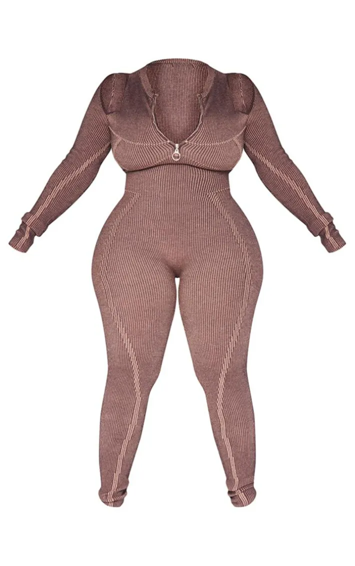 Plus Chocolate Cold Shoulder Seam Detail Jumpsuit