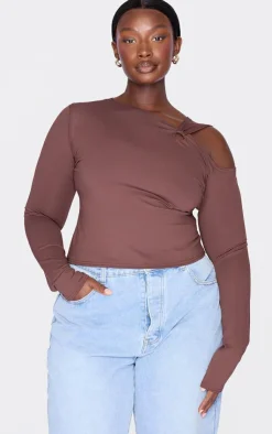 PrettyLittleThing Snatched*Plus Contour Long Sleeve Knot Detail Top