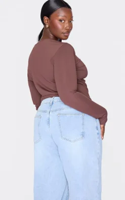 PrettyLittleThing Snatched*Plus Contour Long Sleeve Knot Detail Top