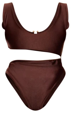 Plus Chocolate Cut Out Trim Detail Swimsuit