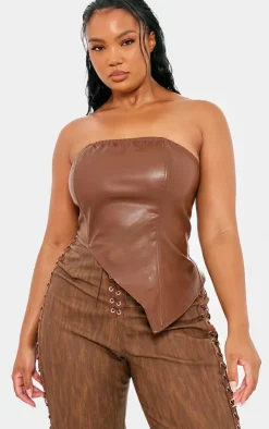 PrettyLittleThing Sleeveless Tops*Plus Faux Leather Asymmetric Bandeau Top