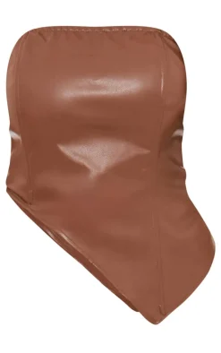 PrettyLittleThing Sleeveless Tops*Plus Faux Leather Asymmetric Bandeau Top