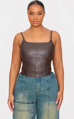 PrettyLittleThing Corsets*Plus Faux Leather Square Neck Long Corset