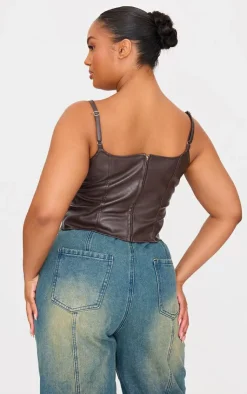 PrettyLittleThing Corsets*Plus Faux Leather Square Neck Long Corset