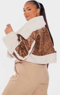 PrettyLittleThing Aviator Jackets*Plus Faux Suede Borg Trim Aviator