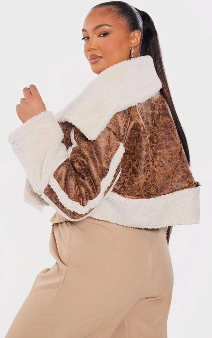 PrettyLittleThing Aviator Jackets*Plus Faux Suede Borg Trim Aviator