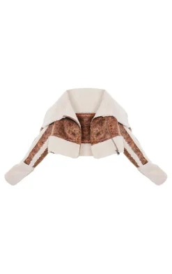 PrettyLittleThing Aviator Jackets*Plus Faux Suede Borg Trim Aviator