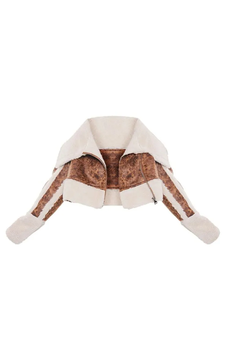 PrettyLittleThing Aviator Jackets*Plus Faux Suede Borg Trim Aviator