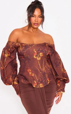 PrettyLittleThing Corsets*Plus Floral Balloon Sleeve Corset Top