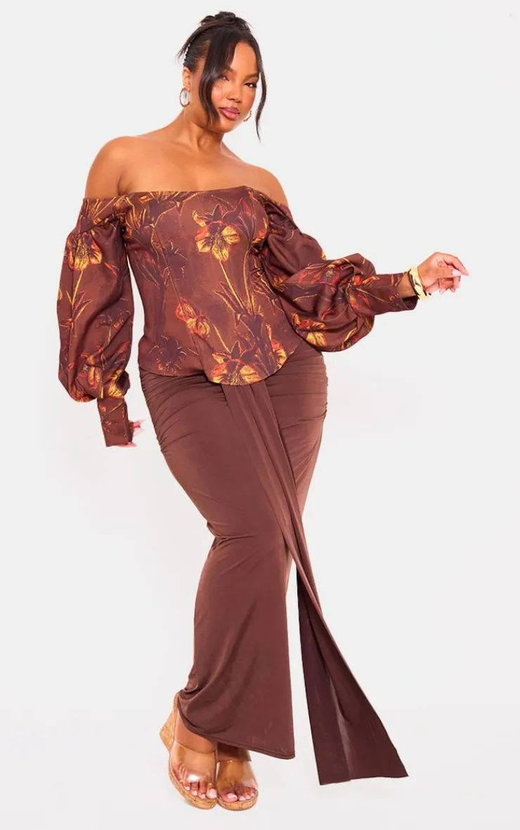 PrettyLittleThing Corsets*Plus Floral Balloon Sleeve Corset Top