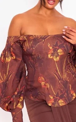 PrettyLittleThing Corsets*Plus Floral Balloon Sleeve Corset Top