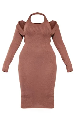 Plus Halter Neck Knitted Midi Dress-PrettyLittleThing Sale