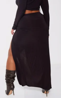 Sale PrettyLittleThing Plus High Split Maxi Skirt Chocolate