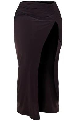 Sale PrettyLittleThing Plus High Split Maxi Skirt Chocolate