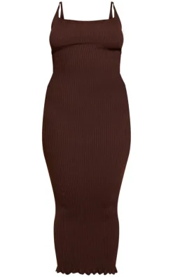 Plus Knitted Ribbed Edge Detail Midi Dress-PrettyLittleThing