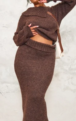 PrettyLittleThing Knitted Two Piece Sets*Plus Marl Knit Foldover Maxi Skirt