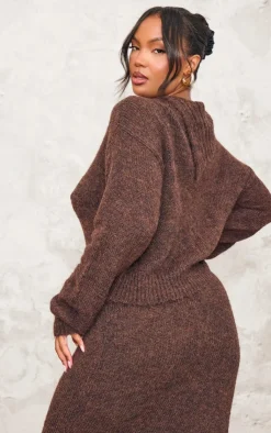 PrettyLittleThing Knitted Two Piece Sets*Plus Marl Knit Asymmetric Overlay Sweater