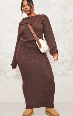 PrettyLittleThing Knitted Two Piece Sets*Plus Marl Knit Asymmetric Overlay Sweater