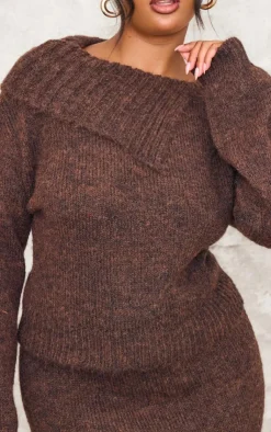 PrettyLittleThing Knitted Two Piece Sets*Plus Marl Knit Asymmetric Overlay Sweater