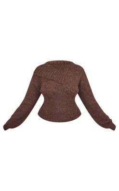PrettyLittleThing Knitted Two Piece Sets*Plus Marl Knit Asymmetric Overlay Sweater