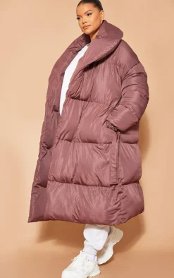 PrettyLittleThing Puffer Jackets*Plus Oversized Collar Belted Longline Puffer Coat