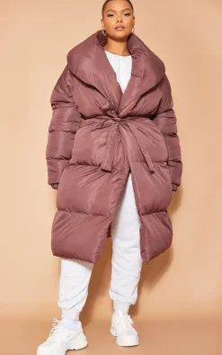 PrettyLittleThing Puffer Jackets*Plus Oversized Collar Belted Longline Puffer Coat