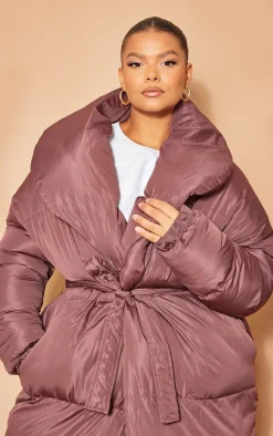 PrettyLittleThing Puffer Jackets*Plus Oversized Collar Belted Longline Puffer Coat