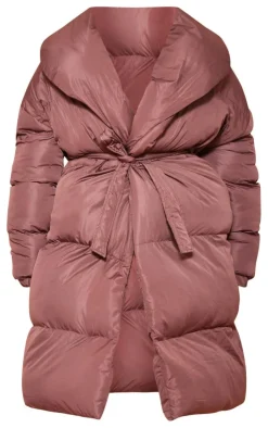 PrettyLittleThing Puffer Jackets*Plus Oversized Collar Belted Longline Puffer Coat