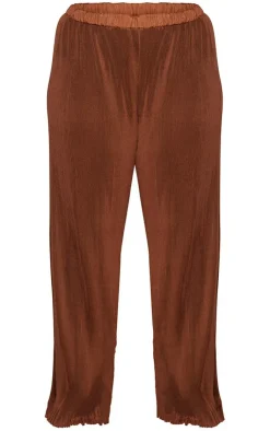 Outlet PrettyLittleThing Plus Plisse High Waisted Wide Leg Pants Chocolate