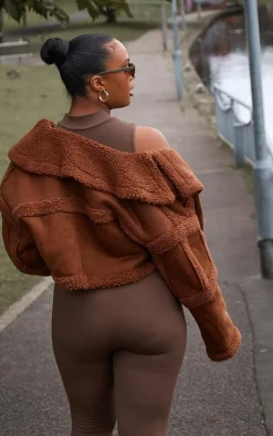 PrettyLittleThing Aviator Jackets*Plus Shearling Trim Crop Aviator
