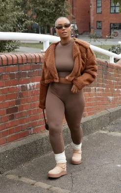 PrettyLittleThing Aviator Jackets*Plus Shearling Trim Crop Aviator