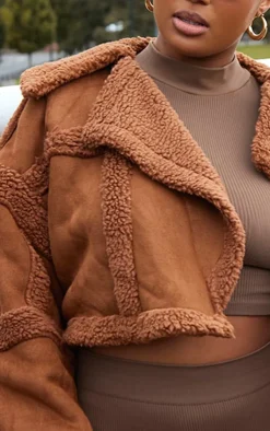 PrettyLittleThing Aviator Jackets*Plus Shearling Trim Crop Aviator