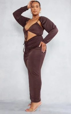 Plus Slinky Cut Out Ruched Maxi Dress-PrettyLittleThing Hot