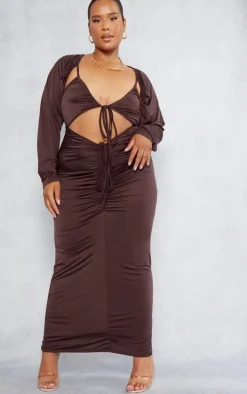 Plus Slinky Cut Out Ruched Maxi Dress-PrettyLittleThing Hot