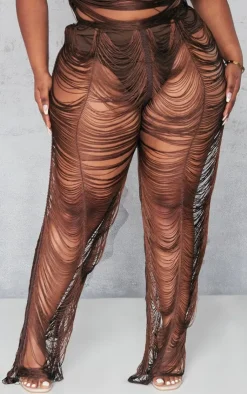 New PrettyLittleThing Plus Tassel Distressed Pants Chocolate