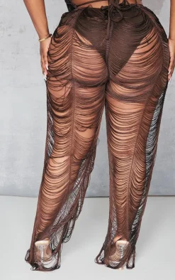 New PrettyLittleThing Plus Tassel Distressed Pants Chocolate