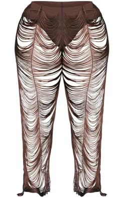 New PrettyLittleThing Plus Tassel Distressed Pants Chocolate