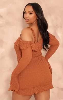 Plus Textured Bardot Frill Hem Bodycon Dress-PrettyLittleThing Hot