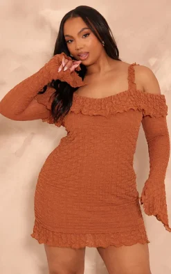 Plus Textured Bardot Frill Hem Bodycon Dress-PrettyLittleThing Hot