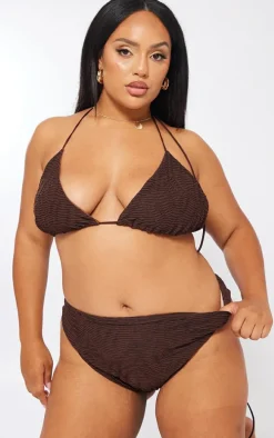 Plus Chocolate Textured High Waisted Bikini Bottoms