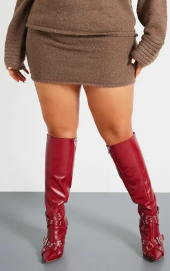 Clearance PrettyLittleThing Plus Textured Knit Mini Skirt Chocolate