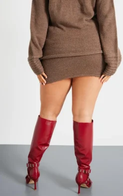 Clearance PrettyLittleThing Plus Textured Knit Mini Skirt Chocolate