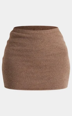 Clearance PrettyLittleThing Plus Textured Knit Mini Skirt Chocolate