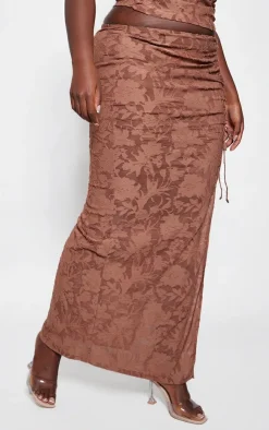 Best PrettyLittleThing Plus Textured Ruched Midi Skirt Chocolate
