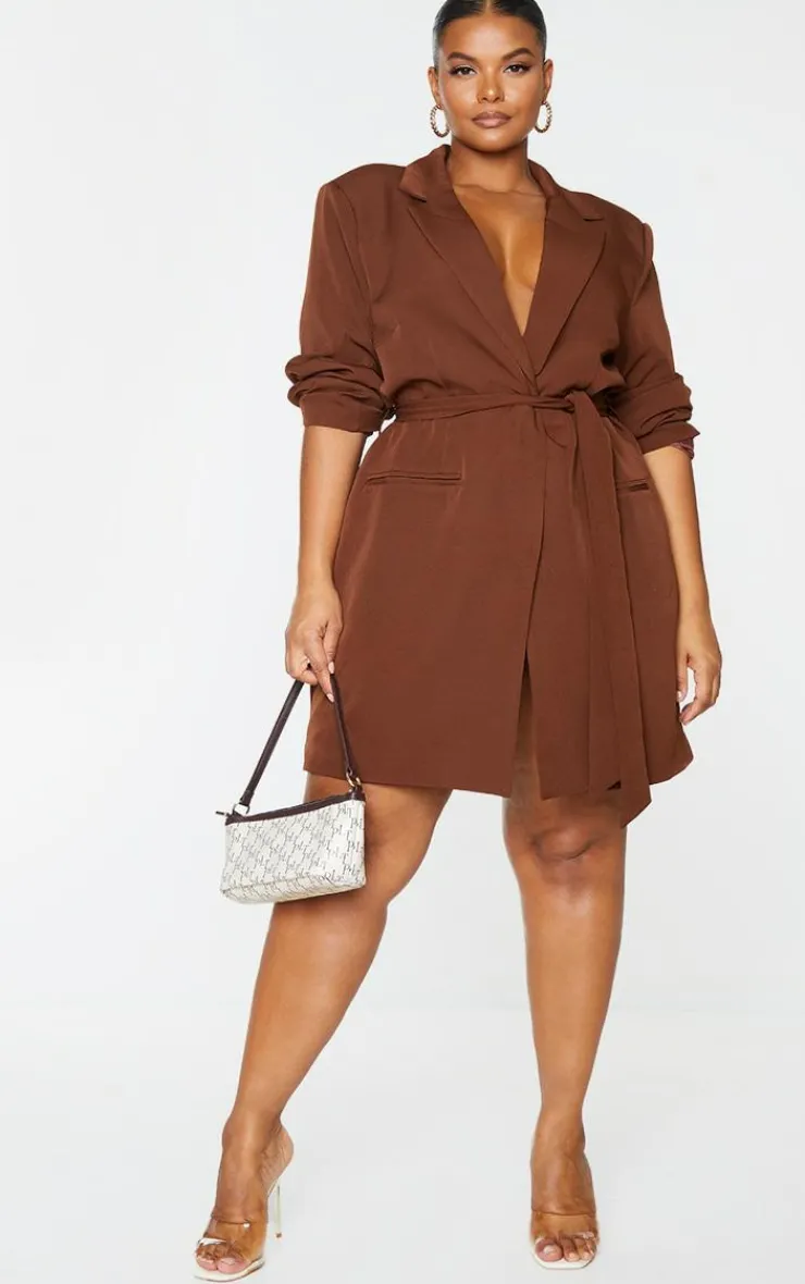 Plus Tie Waist Blazer Dress-PrettyLittleThing Outlet